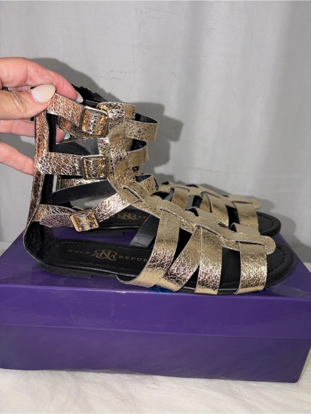 Rock & Republic Metallic Gold Strappy Gladiator Sandals - Women
